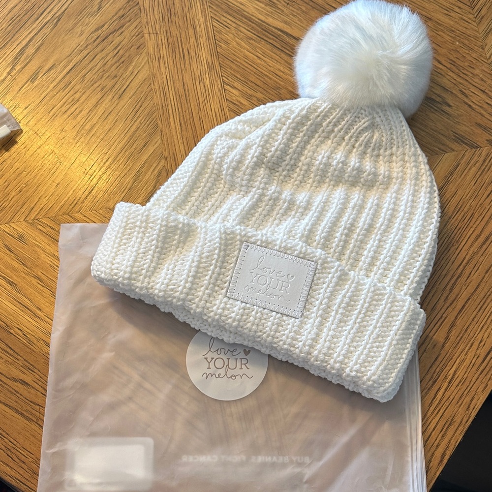 Love Your Melon White Beanie with Pom-Pom